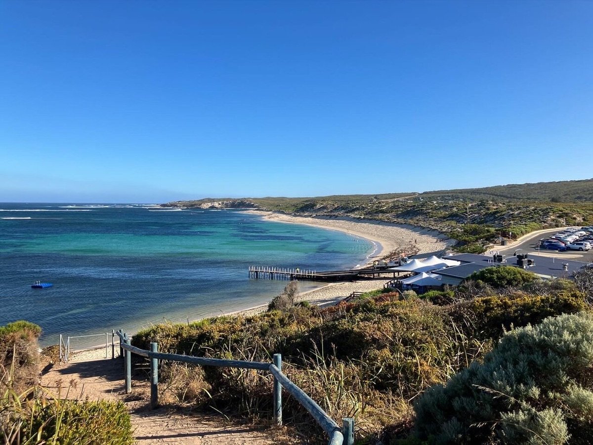 The calm turquoise curve of Gnarabup Beach near Prevelly